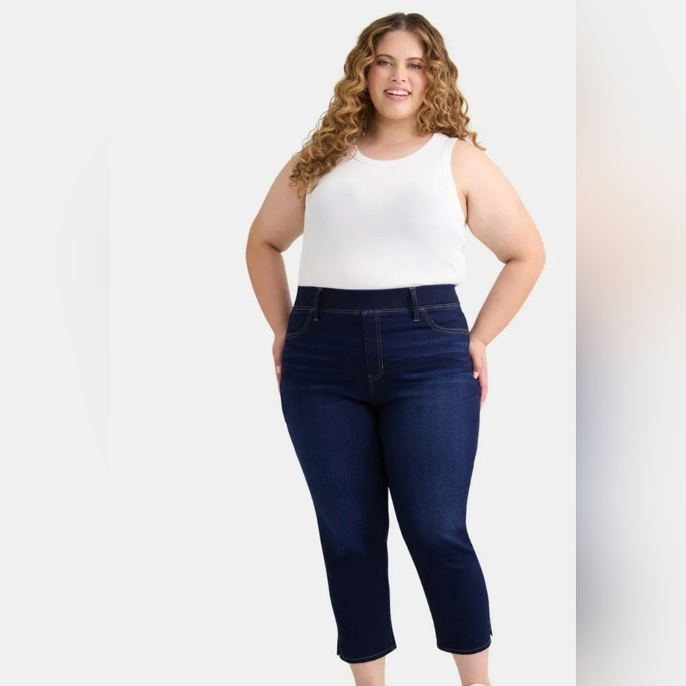 Terra & Sky Blue Tummy Control Pull On High Waisted Ankle Cropped Jeans Size 4X